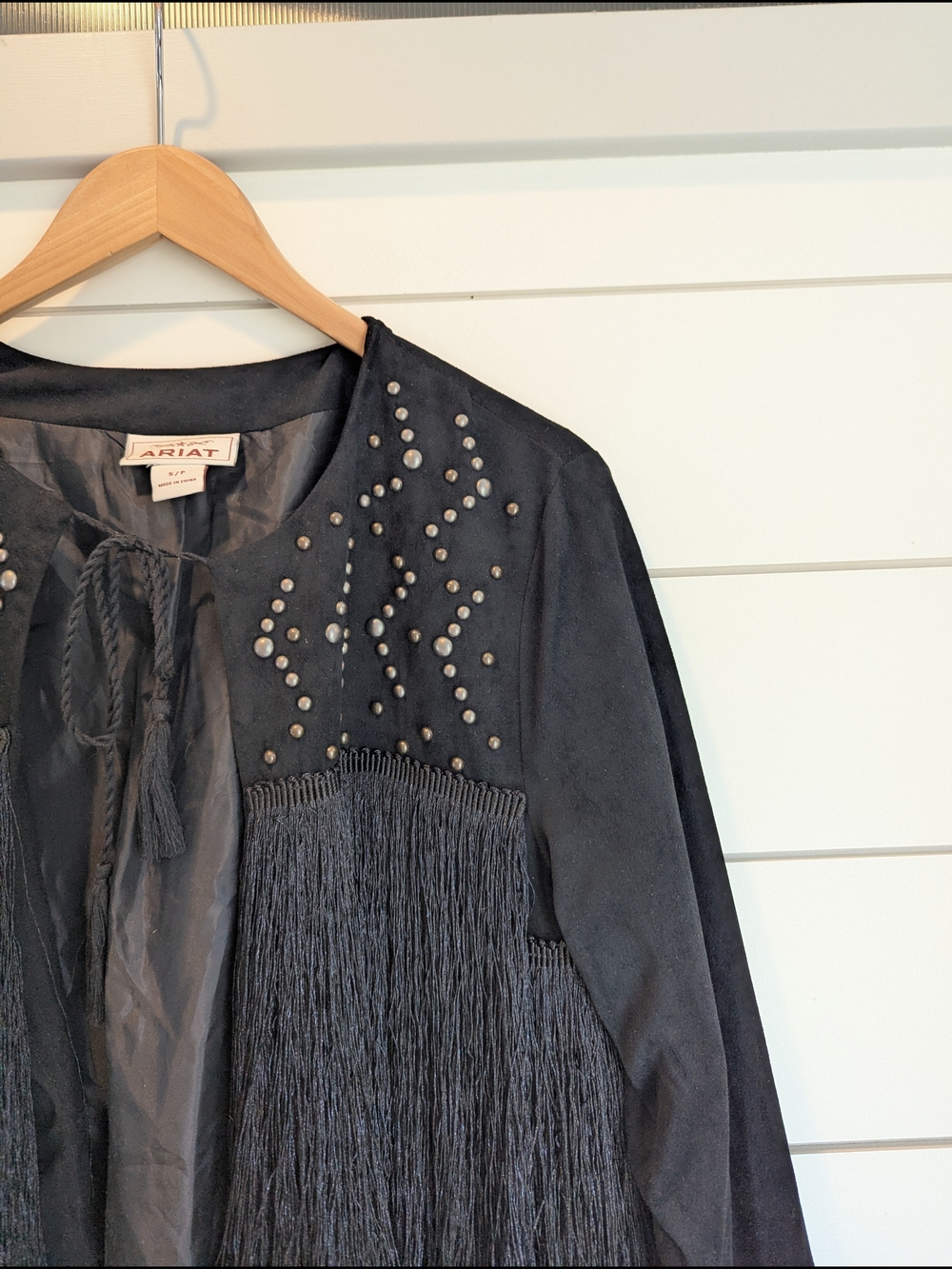 Ariat Women's Black Fringe Studded Jacket Tie Front Size Small Western Cowgirl - Picture 4 of 10